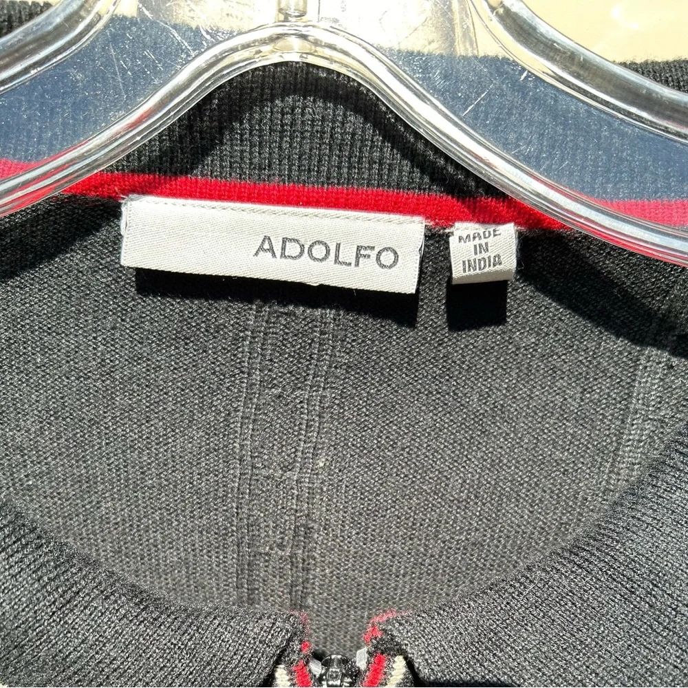 Vintage ADOLFO Italy Black Cotton 1/4 Zip Long Sleeve Collar 90s Sweater Size L